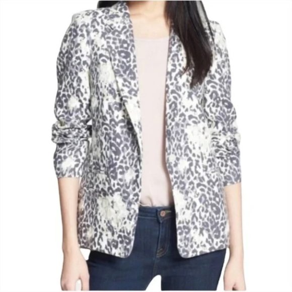 Joie Mehira Leopard Animal Print Linen Blazer Size 0 - Picture 2 of 12